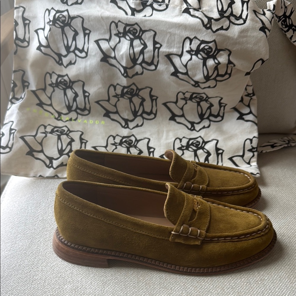 Freda Salvador Suede Loafers in Olive Green
